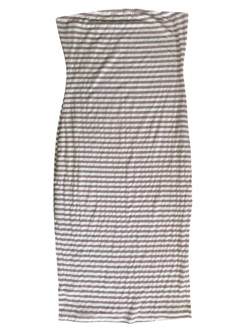 Strapless Ribbed Lightweight Vacation Dress Pink & White Stripe Size Large